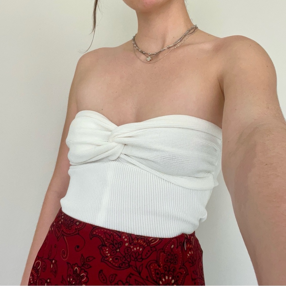 White Knit Strapless Top
